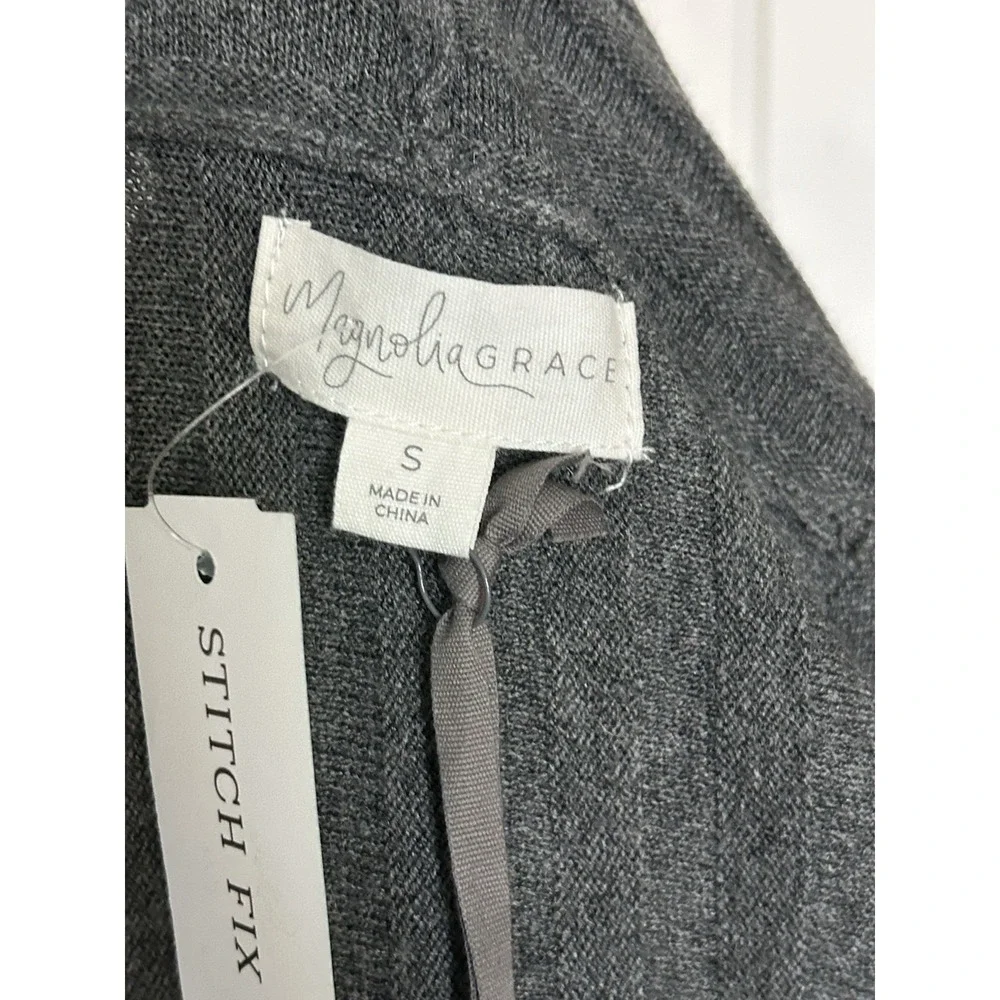 Magnolia Grace‎ HERSHA Gray Ribbed Knit Lightweight Cardigan Sweater Small NWT